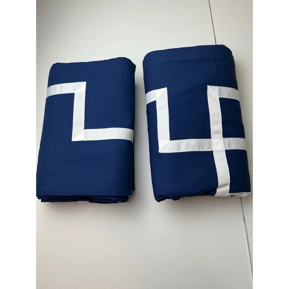 Two Pottery Barn Teen Navy & White Curtain Blackout Panels  Greek Key 52 X 96